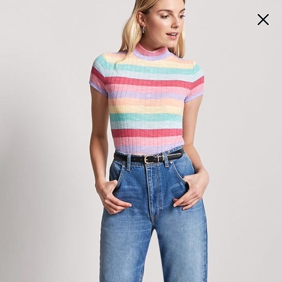 Forever 21 Tops - {Forever21} Pastel Stripe Mock Neck Top